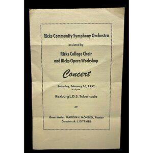 1952 Ricks College Choir Program Symphony Orchestra LDS Tabernacle BYU Idaho
